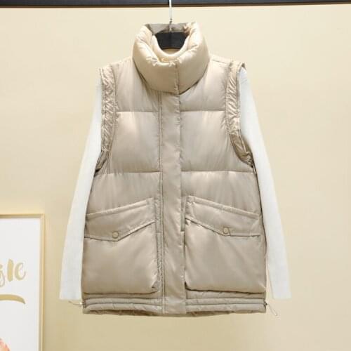 Stand Collar Winter Women Sleeveless Vest Jacket Casual Solid Female Down Cotton Padded Vest Loose Warm Female Zipper Waistcoat