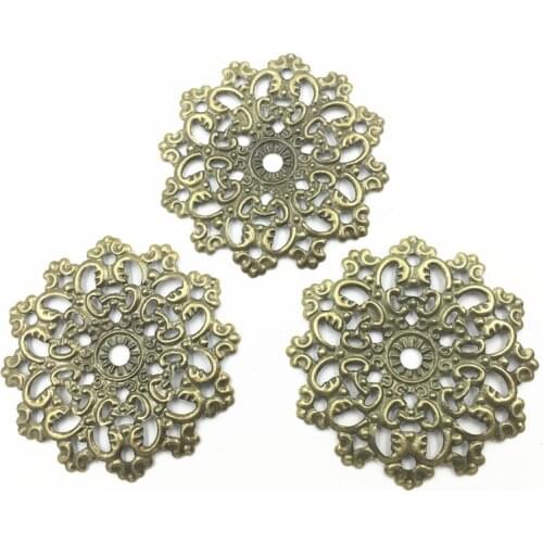 10Pcs Connectors Embelishment Retro Bronze Tone Flower Filigree Wraps Classical Alloy Jewelry DIY Accessories 4.7x4.7cm