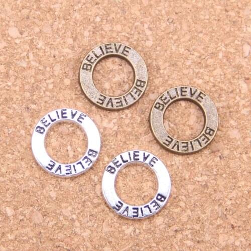 20pcs Charms circle plates believe 14mm Antique Pendants,Vintage Tibetan Silver Jewelry,DIY for bracelet necklace