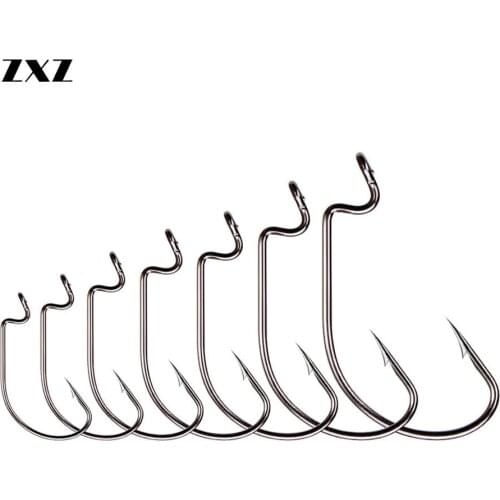 100pcs High Carbon Steel Fishing Hooks 2# 1/0# 2/0# 3/0# 4/0# 5/0# Crank Hook for Soft Worm Bait Crankbait Fishing Accessories