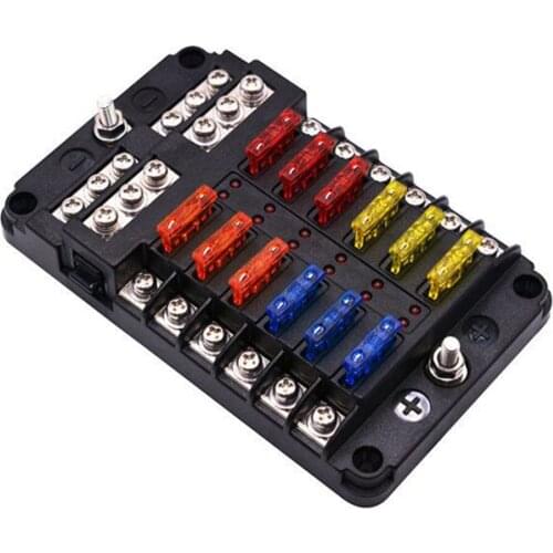 12-Way Car Fuse Box 6 In 6 Out Car Fuse Box Universal Automative Fuse Box With Led Indicator Portable Car Fuse Box