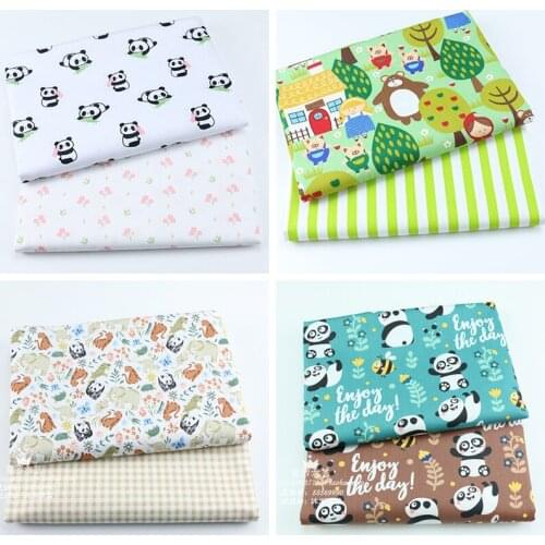 2pcs Unicorn, Bear Animals Cotton Twill Textile Fabric Bundle For Baby Child Patchwork Quilting Fat Quarters DIY Sewing Fabric