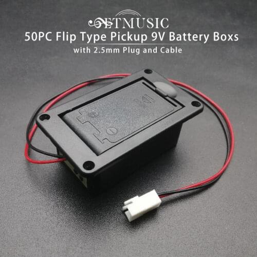 50pcs Active Bass Guitar Pickup Battery Boxs 9V battery Case With Metal Contacts Spring Cover And 2 Pin Plug with 25cm Cable