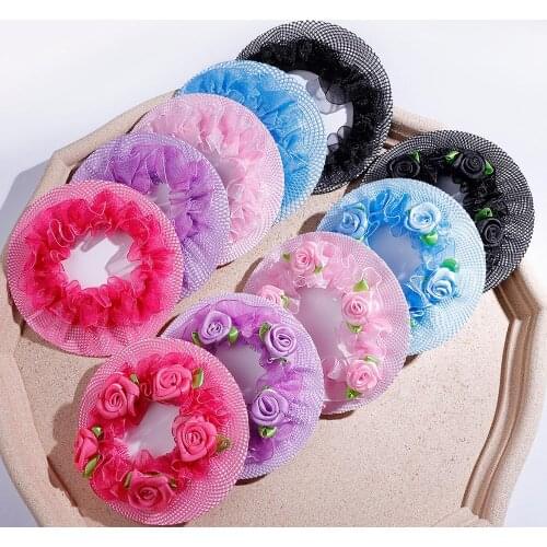 8.5cm Cute Flower Girls 2-5Pcs Bun Hair Nets Adjustable Kids 5 Colors Ballet Dance Examination Elastic Hair-net Styling Braider