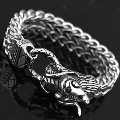 Personality Mens Bracelets For Men Vintage Hip Hop Stainless Steel Dragon Body Chain Band Armband Jewelry For Boyfriend