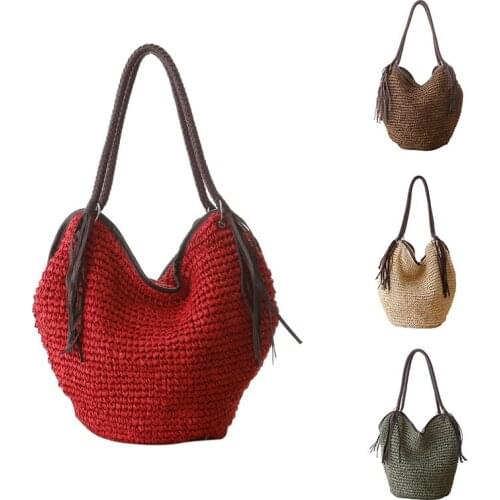 Paper Women Shoulder Bag Casual Large Capacity Rattan Tote Bags for Women Wicker Woven Beach Handbag Womens Bag
