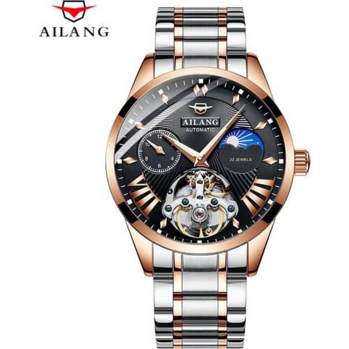 High Quality Stainless Steel Watch Men Luxury Brand Mens Watches Tourbillon Automatic Mechanica Moon Phase clock reloj hombre