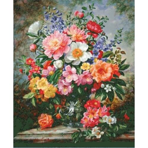 Colorful blooms pink cross stitch package big bloom 18ct 14ct 11ct cloth cotton thread embroidery DIY handmade needlework
