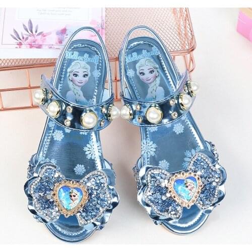 Disney summer new girls flat casual shoes sandals children princess shoes big children fish mouth shoes frozen crystal shoes
