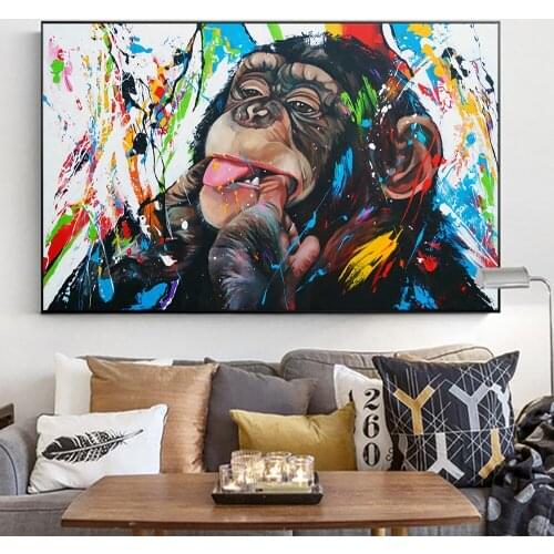 Graffiti Art Pop Cute Monkey Canvas Paintings Colorful Posters and Prints Painting Wall Pictures For Living Room Home Decoration