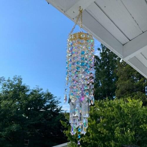 Crystal Windchimes Star Moon Pendant Handmade Sun Light Catcher Handmade Garden Window Wedding Curtain Decor Sunburst Wind Chime