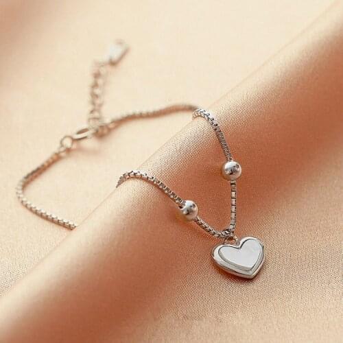 Ins personality 925 sterling silver bracelet with shell love pendant for student girlfriend gift wholesale