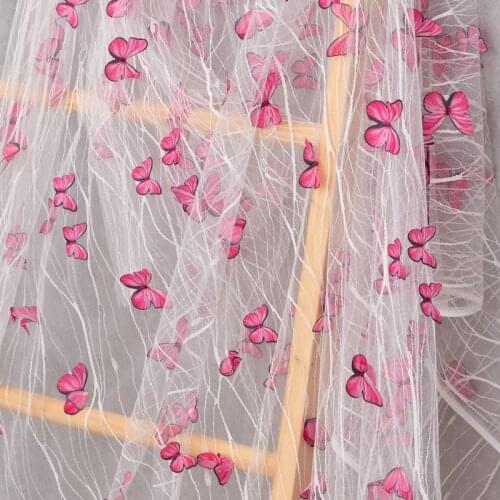 Exquisite 3D Butterfly Mesh Embroidery Lace Fabric Multicolor Gold Thread Bridal Gown Wedding Fabrics Tulle Cloth DIY Dress