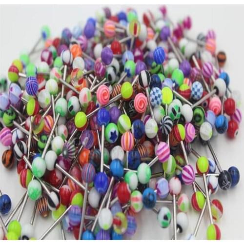 Newly 10/20/30/50/100 pcs Double Acrylic Ball Tounge Nipple Ear Rings Bars Barbell Plug Tunnel Body Piercing Jewelry