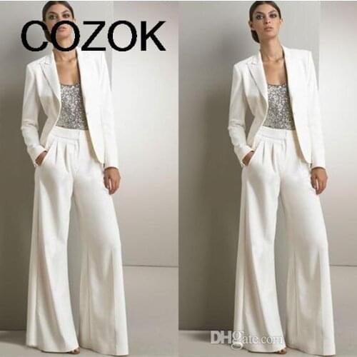 Jumpsuits 2021 Evening Party Dresses Sequins Long Sleeve Wedding Guest Pants Suit With Jacket Prom Gown Groom Wear