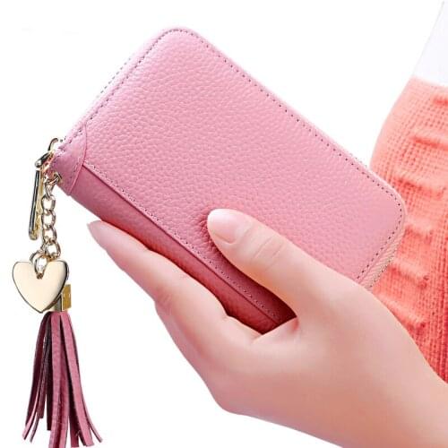 Leather key bag Zipper key bag Fashion and contracted Multi-function key bag Zero wallet Tassel design zipper