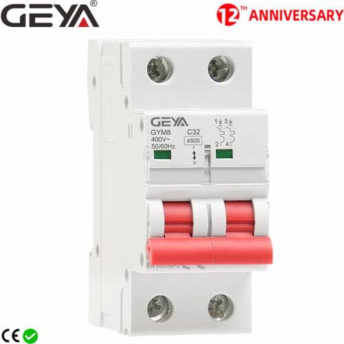 GEYA GYM8 Double Pole Din Rail MCB 4.5KA Miniature Circuit Breakers 63A AC Type with CE CB SEMKO Certificate