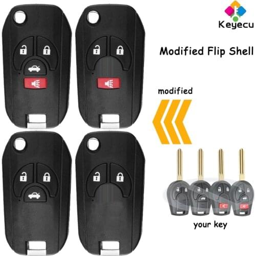 KEYECU Modified Flip Remote Car Key Shell Case With 2 3 4 Buttons - FOB for Nissan Cube Juke Rogue Note Micra Qashqai Altima