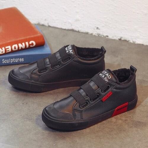 Fashion Plus Velvet Warm Korean Version Hook & Loop Cotton Shoes Leather Waterproof Mens Cotton Shoes Boots Zapatos de hombre