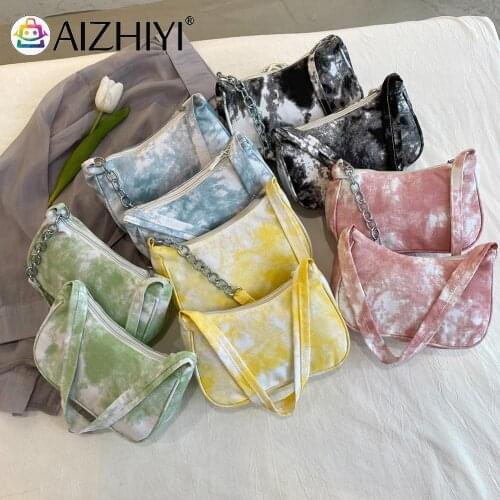 Fashion Women Tie Dye Canvas Printing Underarm Bag Casual Ladies Shoulder Bags Simple Art Canvas Bag Shoulder Bag