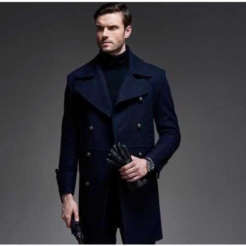 Hot 2017 New England Style Coat For Men Winter Long Wool Coat Double Breasted Coat Men Trench Coat Mens Peacoat Overcoats T195