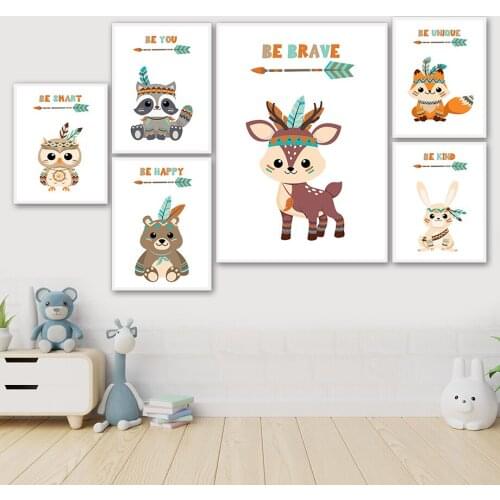Deer Raccoon Owl Rabbit Bear Fox Feather Arrow Wall Art Canvas Painting Nordic Posters And Prints Wall Pictures Kids Room Decor