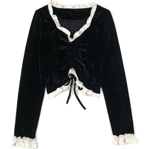 EXCELLENT QUALITY 2020 Designer Stylish Tops For Women V-neck Velvet Long Sleeve T-shirt