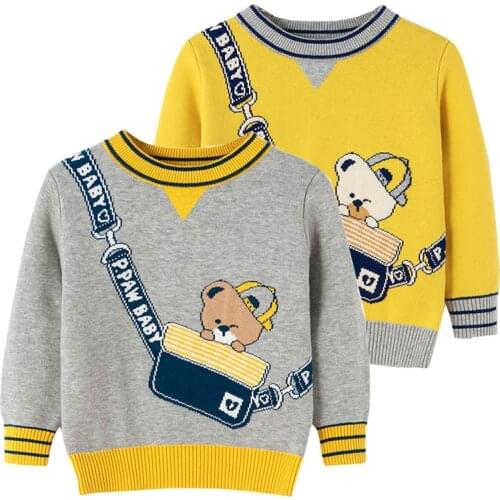 Cartoon Bear Boys Sweaters Autumn Fall Toddler Knitted Wear Girls Pullover Cotton Blend Children Thermal Kid Clothes