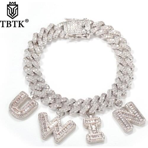 TBTK Cuban Hiphop Link Chain With Name Jewelry DIY Baguette Letter Gold S-Link Miami Necklace Charms Fashion Jewelry