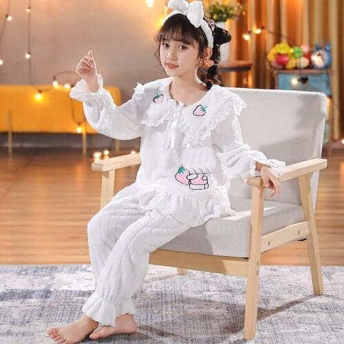 High Quality Autumn Winter Children Girl Pink Flannel Pajama Sets Lace Tops+Pants Toddler Kid Pyjamas set Warm Sleep Loungewear