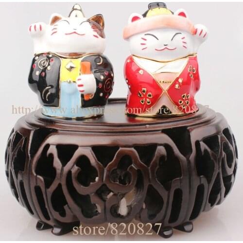 Japan couple cat treasure keepsake box Love BEJEWELED RHINESTONE CAT CRYSTAL ENAMEL HINGED TRINKET BOX (Pack of 2)