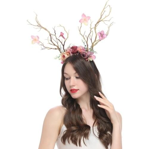 Ladies Gothic Branch Flower Headband Xmas Antler Costume Hairband Photo Props Cosplay Head Dress Christmas