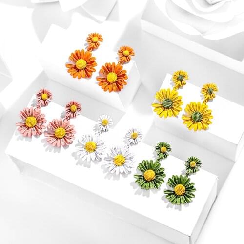 2020 Korea Flower Drop Earrings for Women Fashion Geometric Round Metal Long Statement Earrings Summer Female Girl Jewelry Gifts