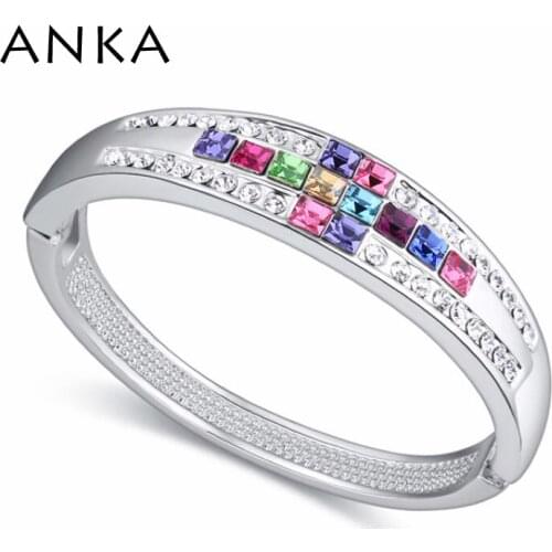 ANKA New Rhodium Plated Cross Crystals Pave Bangles Bracelet Crystals from Austrian Women Jewelry #116567