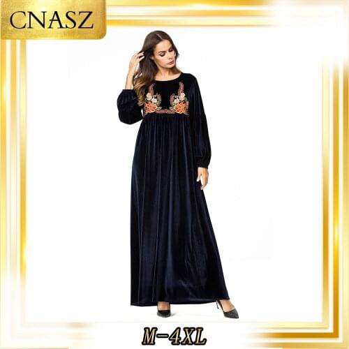 Vetement Fmme 2019 Had-Embroidered Abaya Femme Musulmane Robe Long Autumn And Winter Dress Muslim Solid Color Casual Robes