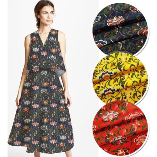 114CM Wide 40MM Floral Print Stretch Dark Blue Yellow Red Silk Fabric Good for Spring Summer Dress Skirt Shirt Pants JH061