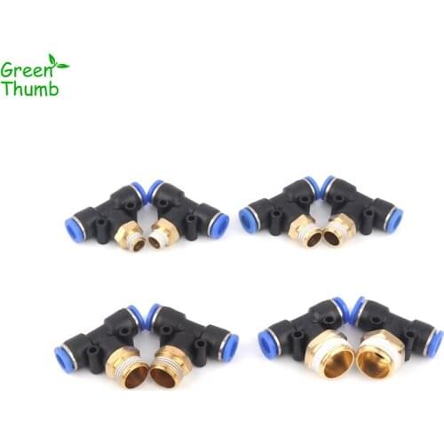 20pcs 8mm Pneumatic Tee Connector 1/8,1/4,3/8,1/2inch Male Thread Plastic Tee High Pressure Hose Fittings