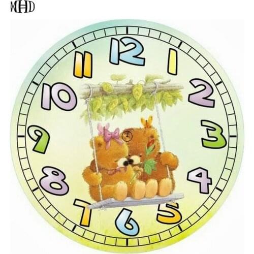 3D Full Square & Round Cartoon Diamond Embroidery Wall Clock 5d diy Diamond Painting Rhinestone Children Room Decoration