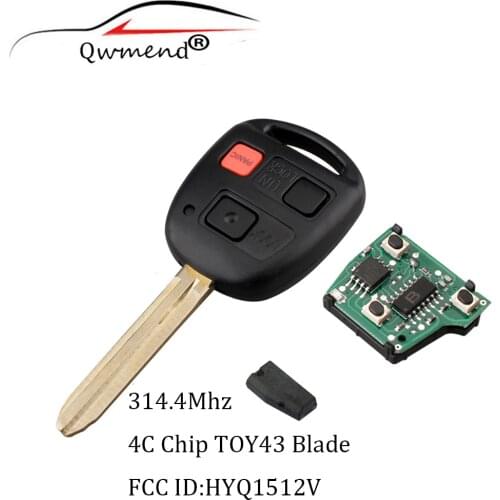 HYQ1512V for Toyota Key 4C Chip 314.4Mhz Car Remote Key for Toyota Land Cruiser 2003 2004 2005 2006 2007 Car Key TOY43 Blade