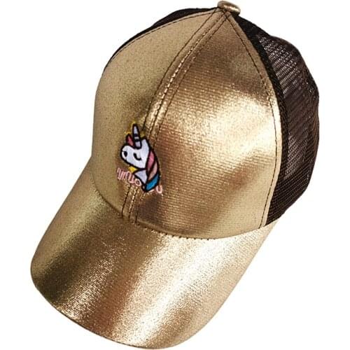 Baby girl boy mesh hat cap unicorn Laser bling 3-8 years golden shinny baseball cap summer sun truck hat girl for kids boy stuff