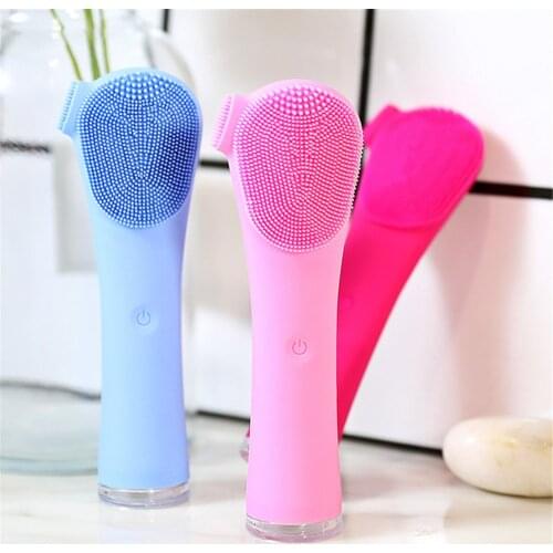 Mini Electric Facial Cleansing Brush Waterproof Silicone Sonic Face Brush Handheld Cleaning Device Rechargeable Pore Cleaner
