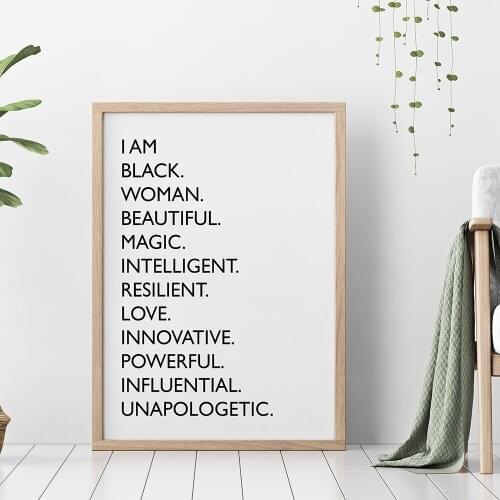 I am black Quote Canvas Painting Black White African American Woman Posters And Prints Nordic Wall Art Pictures For Living Room