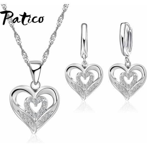 New Arrival 100% 925 Sterling Silver Heart Choker Necklace Brincos Earrings Bridal Austrian Crystal Wedding Jewelry Sets