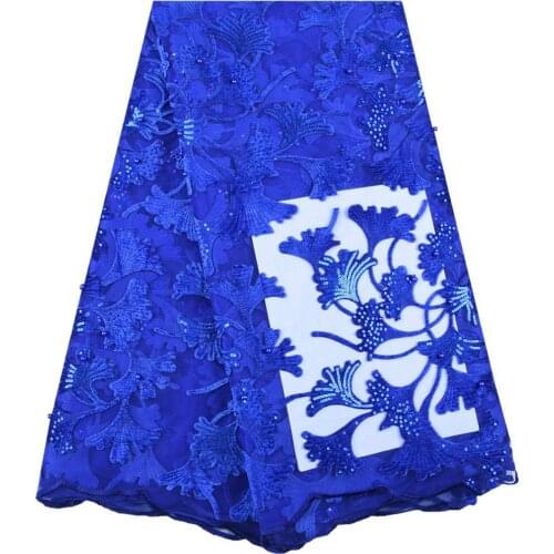 Royal Blue Velvet And Sequins Lace Fabric African Lace Fabric High Quality French Sequins Lace For Wedding Party Dresses S1650