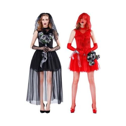Halloween costumes adult women vampire dress witches ghost brides devil costume party carnival black red Bride From Hell