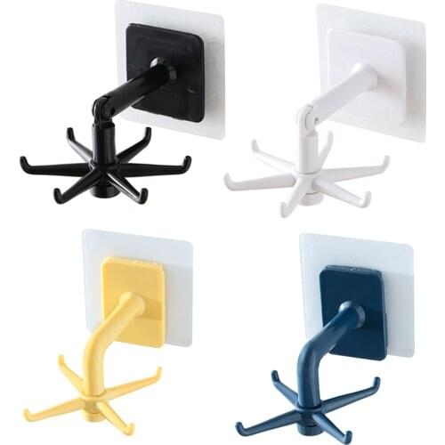 360 Degrees Rotated Storage Hooks Kitchen Self Adhesive 6 Hooks Home Wall Door Handbag Clothes Bag Hanging Racks
