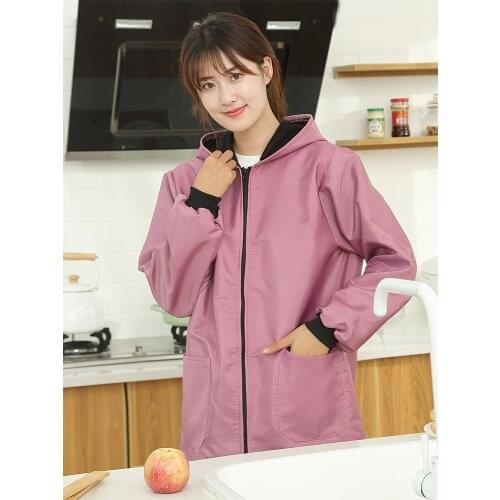 Jacket overalls womens winter plus velvet thickened warm kitchen waterproof and oil-proof fashion adult long-sleeved apron