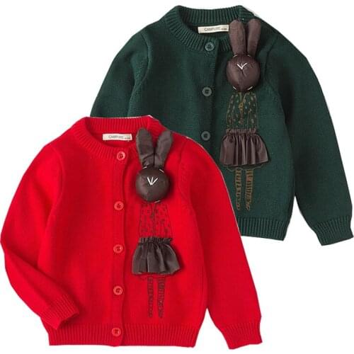 Cute Rabbit Girls Sweaters Toddler Baby Cardigan Lovely Pattern Childrens Knitted Wear Kids Christmas Clothes Cotton Blend