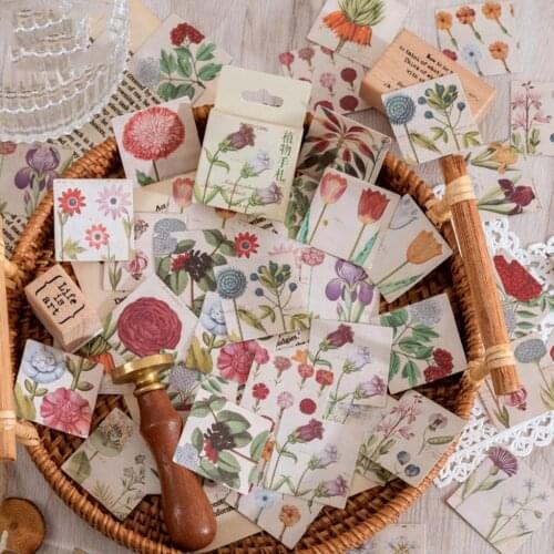 46pcs/Pack Retro Flower Plant Box Paper Stickers Planner Notebook Journaling Stickers Scrapbooking Decorative Stationery 4.4cm
