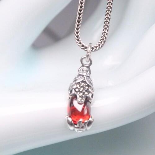 Real 925 Silver Necklace for Women Red Garnet Dragon Son Pixiu Lucky Pendant Wheat Chain Necklace Jewelry 20inch